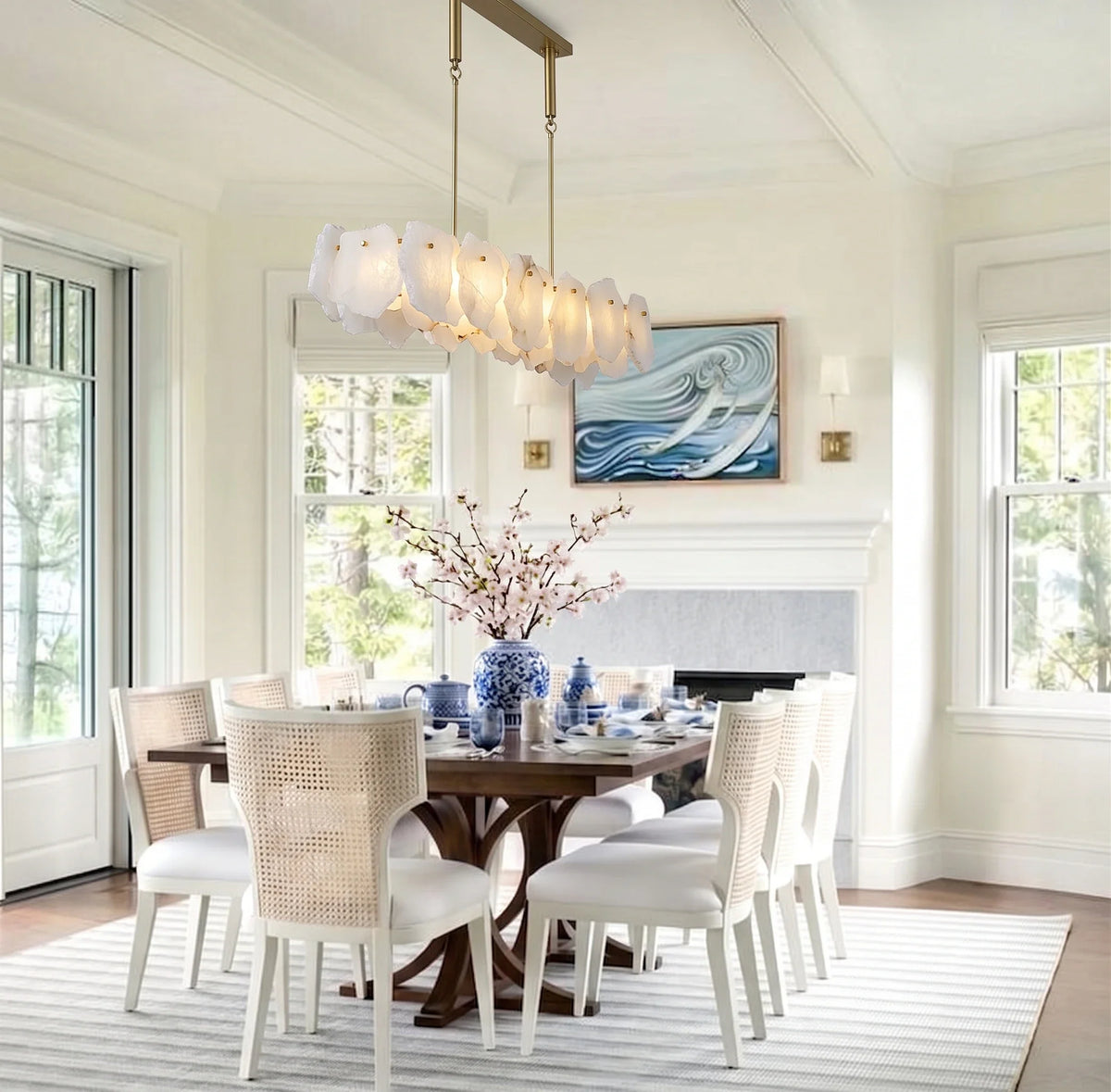 Burton Chandelier in alabaster for Dining Room by AUVIELIGHT
