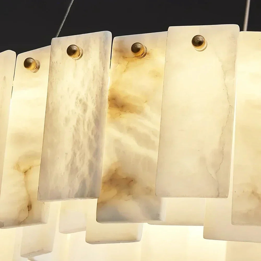 Cable-Hung Ring Chandelier in alabaster for Dining Room by AUVIELIGHT