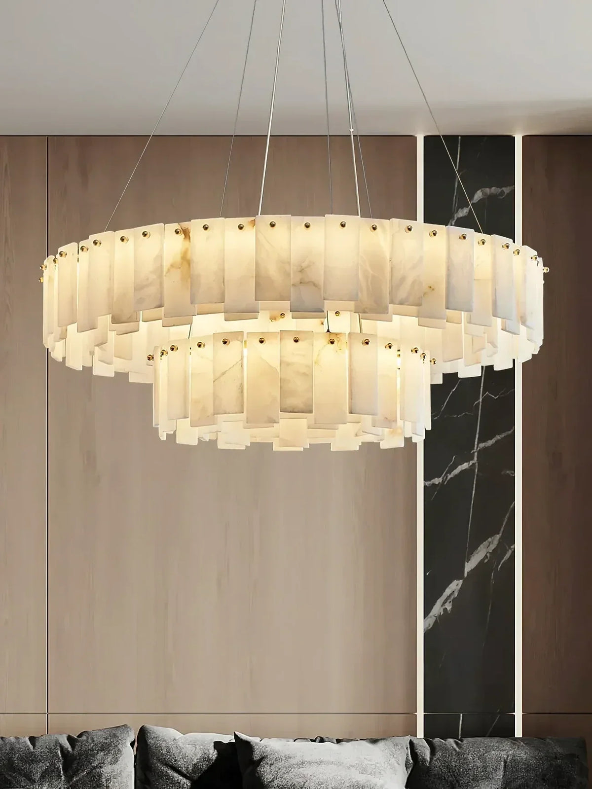 Cable-Hung Ring Chandelier in alabaster for Dining Room by AUVIELIGHT