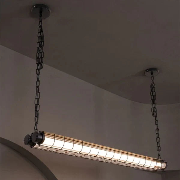 Cage Pendant Light for Kitchen Island by AUVIELIGHT, 123cm x W 10cm x H 10cm / L 48.4″ x W 3.9″ x H 3.9″ / Black / Warm Light