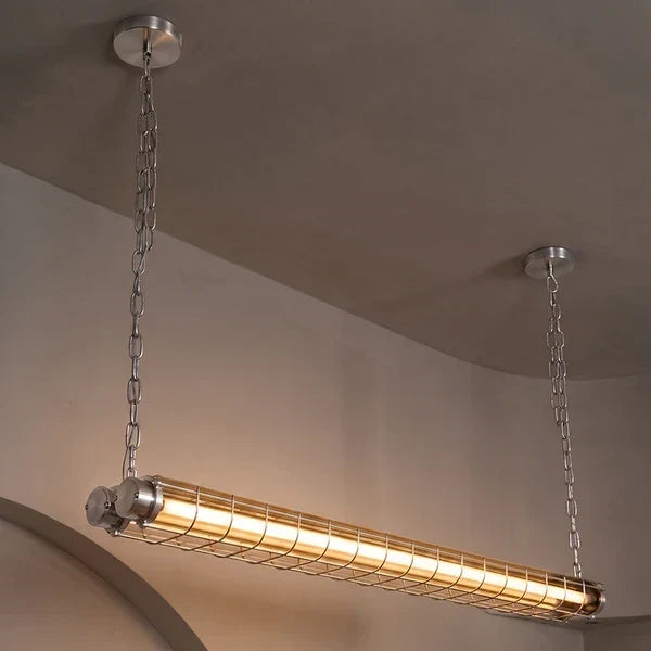 Cage Pendant Light for Kitchen Island by AUVIELIGHT, 123cm x W 10cm x H 10cm / L 48.4″ x W 3.9″ x H 3.9″ / Silver / Warm Light