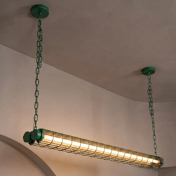 Cage Pendant Light for Kitchen Island by AUVIELIGHT, 123cm x W 10cm x H 10cm / L 48.4″ x W 3.9″ x H 3.9″ / Green / Warm Light