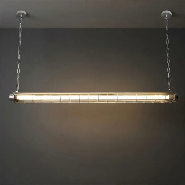 Cage Pendant Light for Kitchen Island by AUVIELIGHT, 123cm x W 15cm x H 10cm / L 48.4″ x W 5.9″ x H 3.9″ / Silver / Warm Light