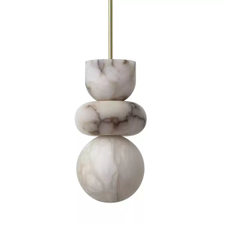 Cairo Pendant Light in alabaster for Kitchen Island by AUVIELIGHT, Dia 10 cm × H 20 cm / ∅ 3.9 × H 7.8″ / White & Gold / Warm Light and 2 other