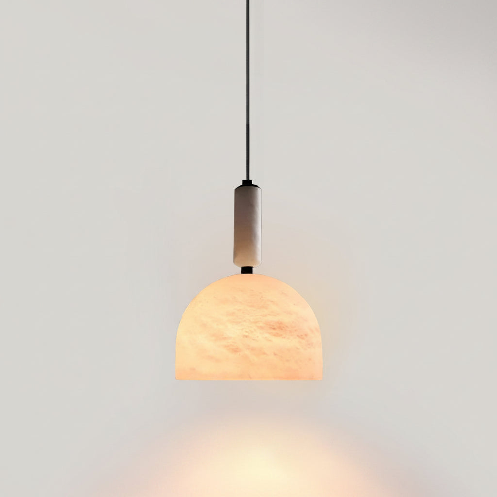 Cairo Dome Pendant Light in alabaster for Kitchen Island by AUVIELIGHT, Dia 18 cm × H 23cm / ∅ 7.1″ × H 9.1″ / White & Brass