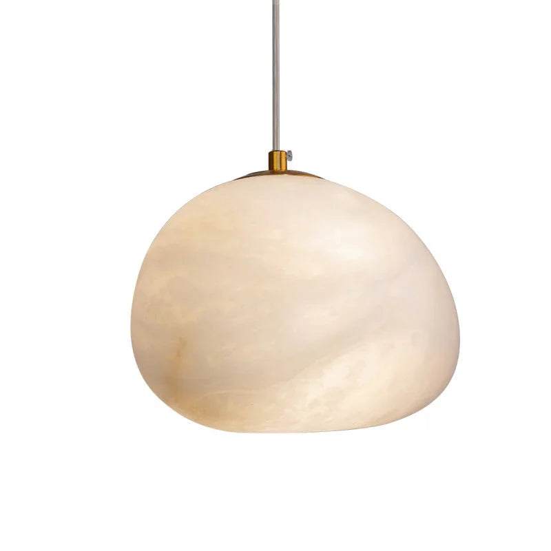 Galet Pendant Light in alabaster for Kitchen Island by AUVIELIGHT, Dia 23.2cm x H 15cm / ∅ 9.1″ x H 5.9″ / White / Warm White