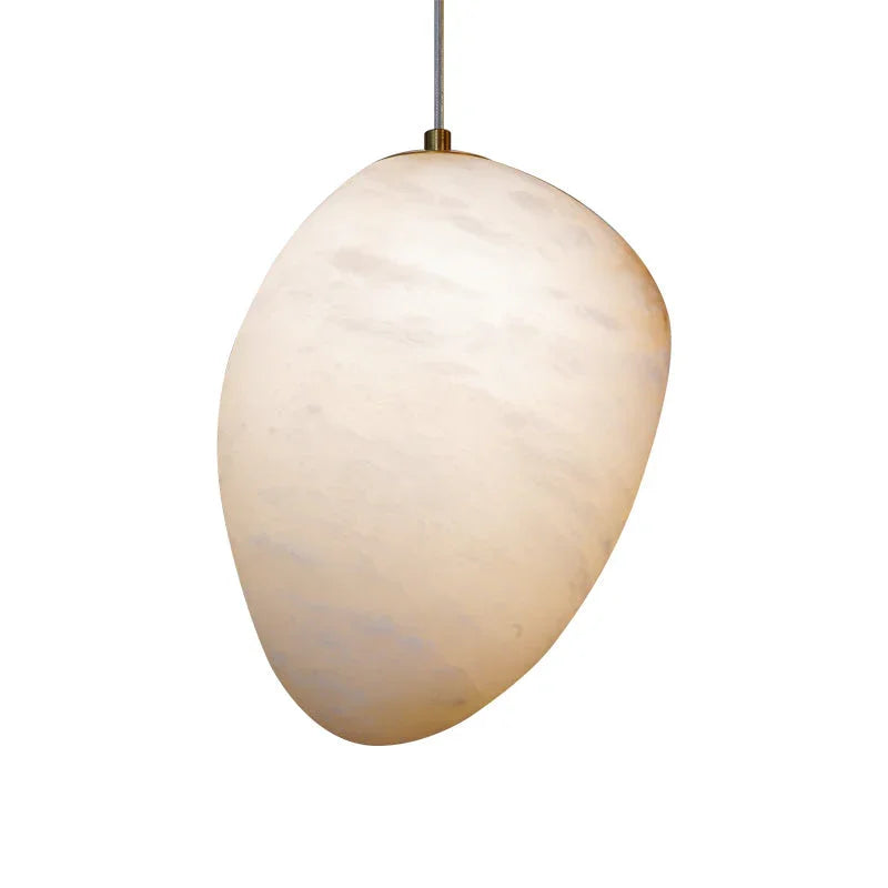 Galet Pendant Light in alabaster for Kitchen Island by AUVIELIGHT, Dia 19cm x H 25cm / ∅ 7.5″ x H 9.8″ / White / Warm White