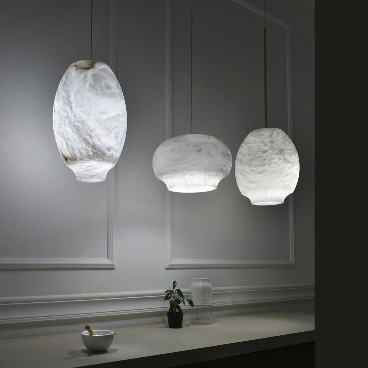 Camille Pendant Light in alabaster for Kitchen Island by AUVIELIGHT