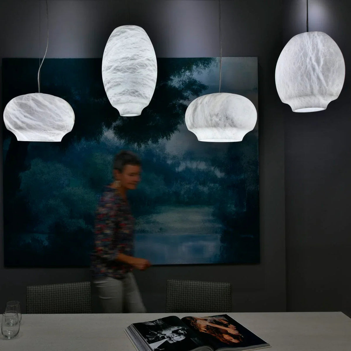 Camille Pendant Light in alabaster for Kitchen Island by AUVIELIGHT