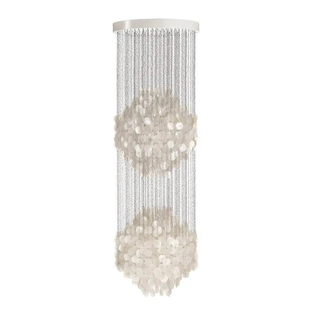 Capiz Shell Flush Mount for Low Ceilings by AUVIELIGHT, Two Layers: D 60cm x H 192cm / ∅ 23.6″ x H 75.6″ / White