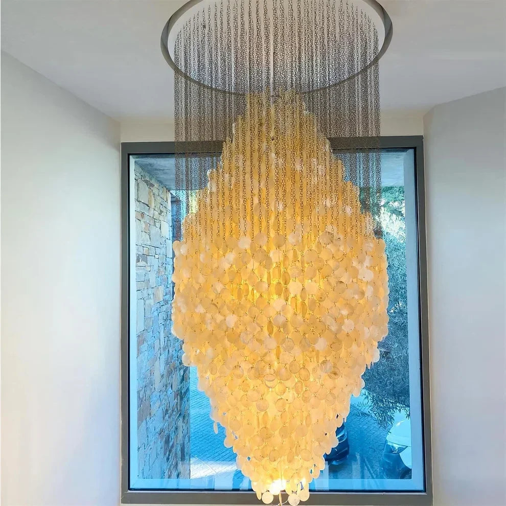 Capiz Shell Flush Mount for Low Ceilings by AUVIELIGHT
