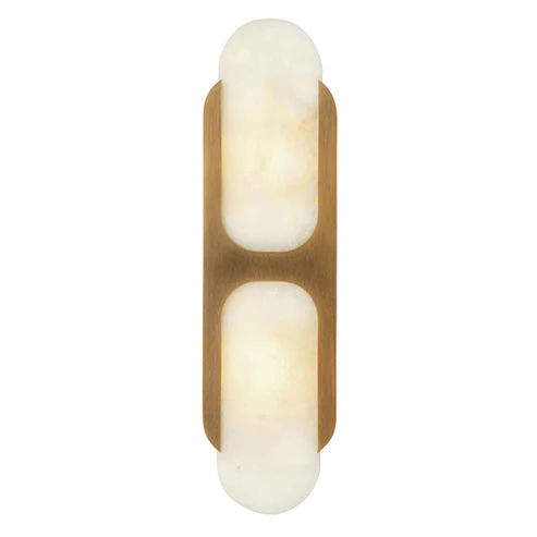 Capsule Wall Light in alabaster for Hallway by AUVIELIGHT, Dia 12.5cm x H 50cm / ∅ 4.9″ x H 19.7″ / Gold & White / Warm Light