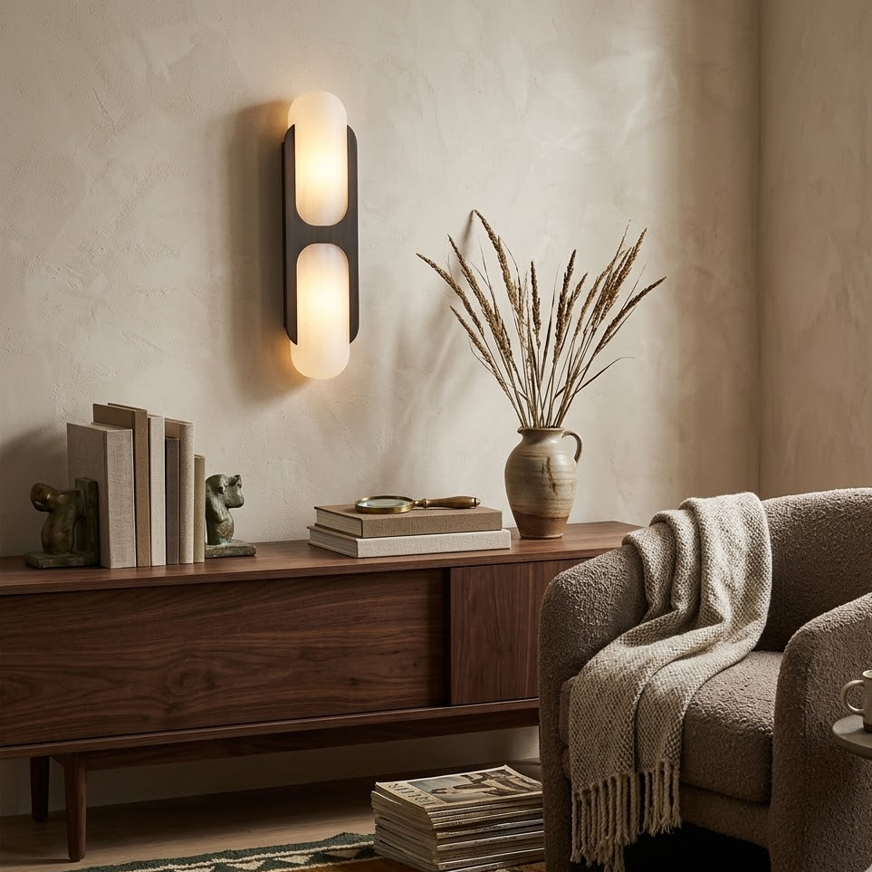 Capsule Wall Light in alabaster for Hallway by AUVIELIGHT