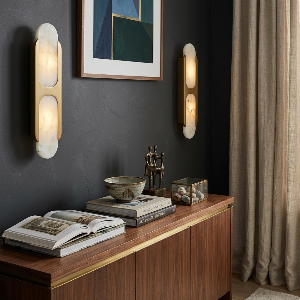 Capsule Wall Light in alabaster for Hallway by AUVIELIGHT