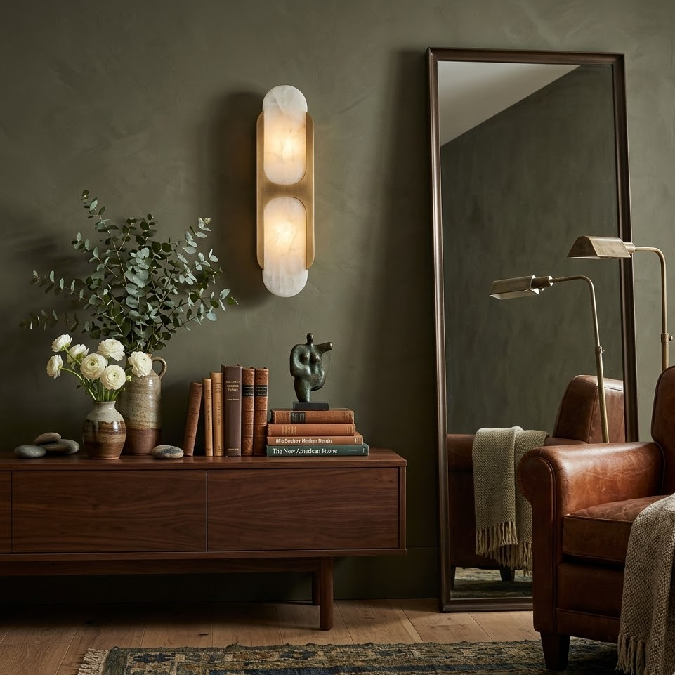 Capsule Wall Light in alabaster for Hallway by AUVIELIGHT