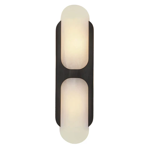 Capsule Wall Light in alabaster for Hallway by AUVIELIGHT, Dia 12.5cm x H 50cm / ∅ 4.9″ x H 19.7″ / Black & White / Warm Light