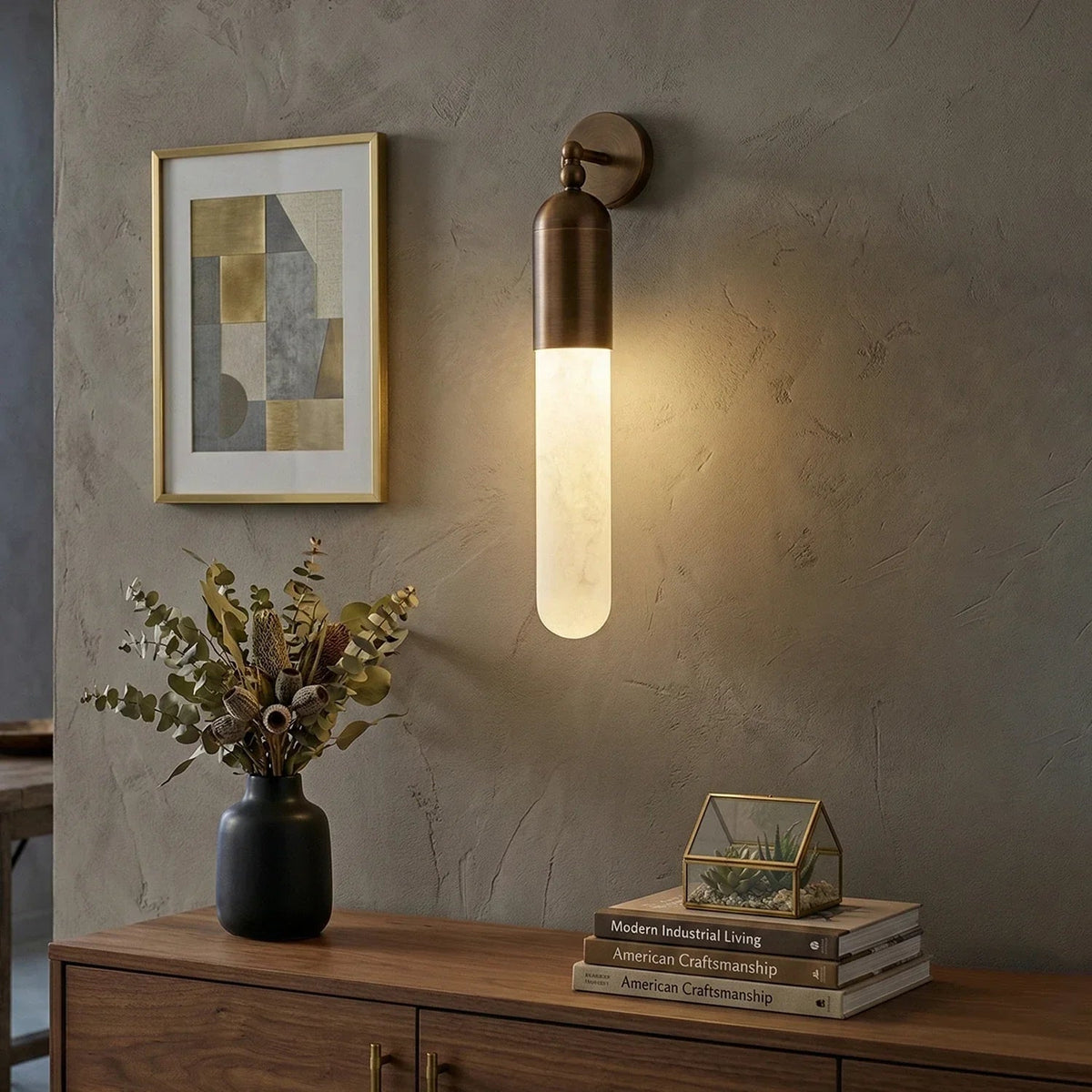 Capsule Linear Wall Sconce in alabaster for Hallway by AUVIELIGHT