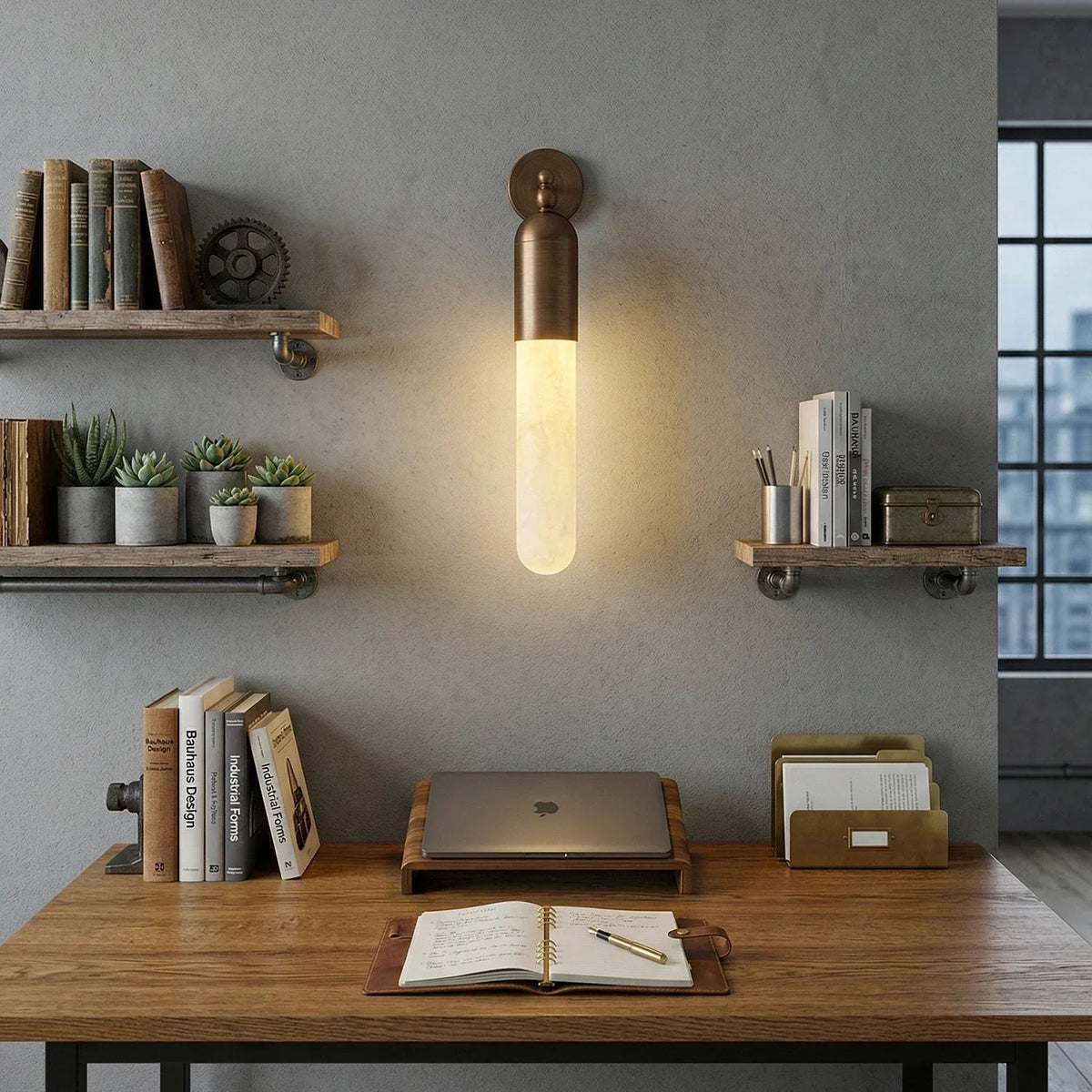 Capsule Linear Wall Sconce in alabaster for Hallway by AUVIELIGHT