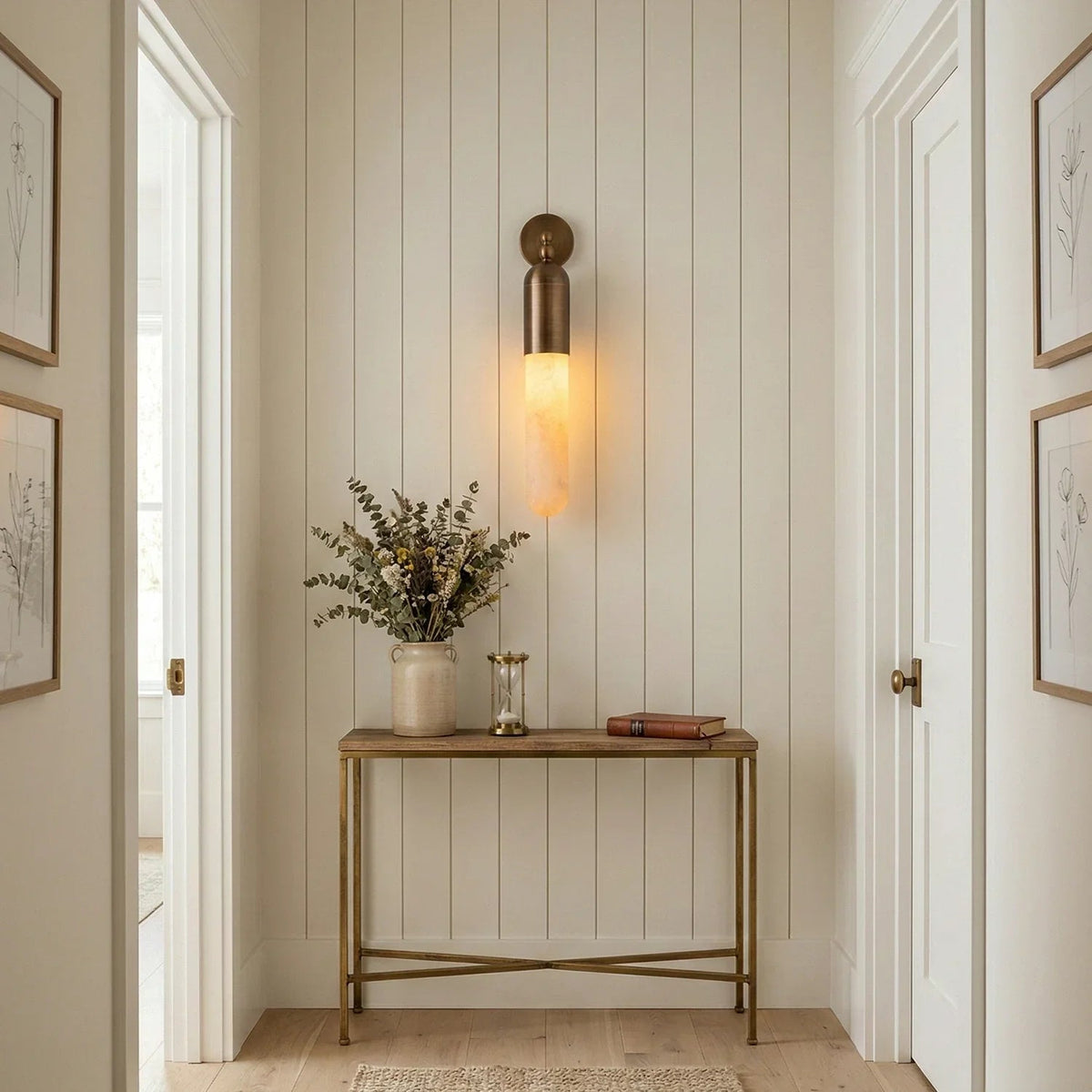 Capsule Linear Wall Sconce in alabaster for Hallway by AUVIELIGHT
