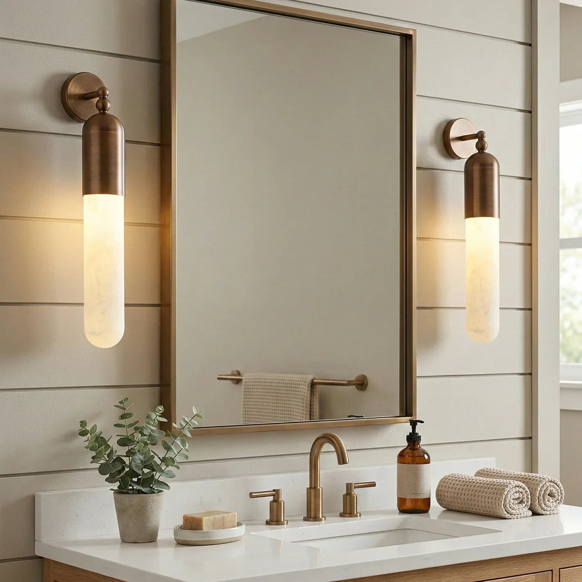 Capsule Linear Wall Sconce in alabaster for Hallway by AUVIELIGHT