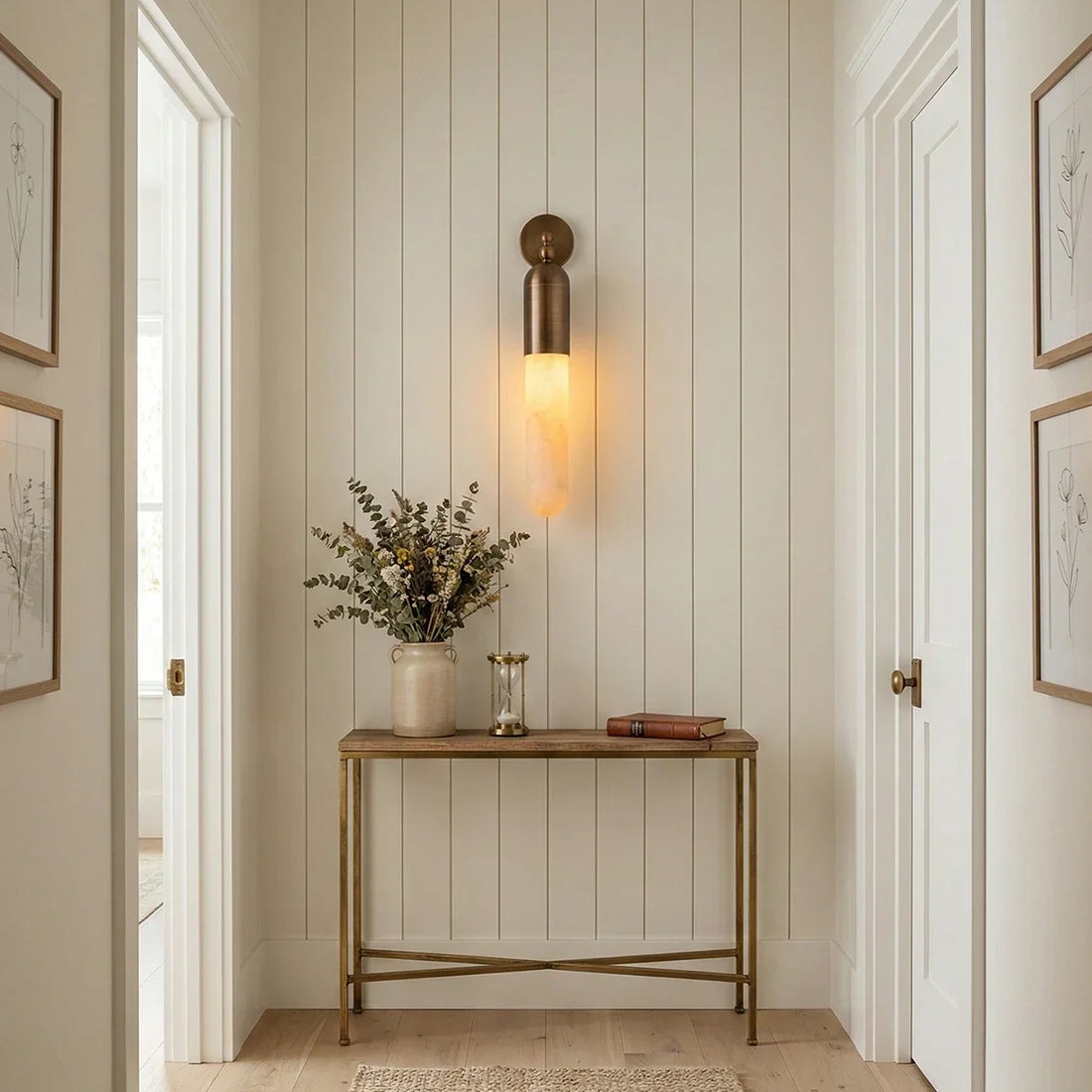 Capsule Linear Wall Sconce in alabaster for Hallway by AUVIELIGHT
