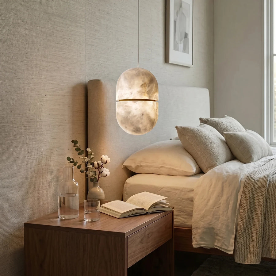 Capsule Pendant Light in alabaster for Kitchen Island by AUVIELIGHT