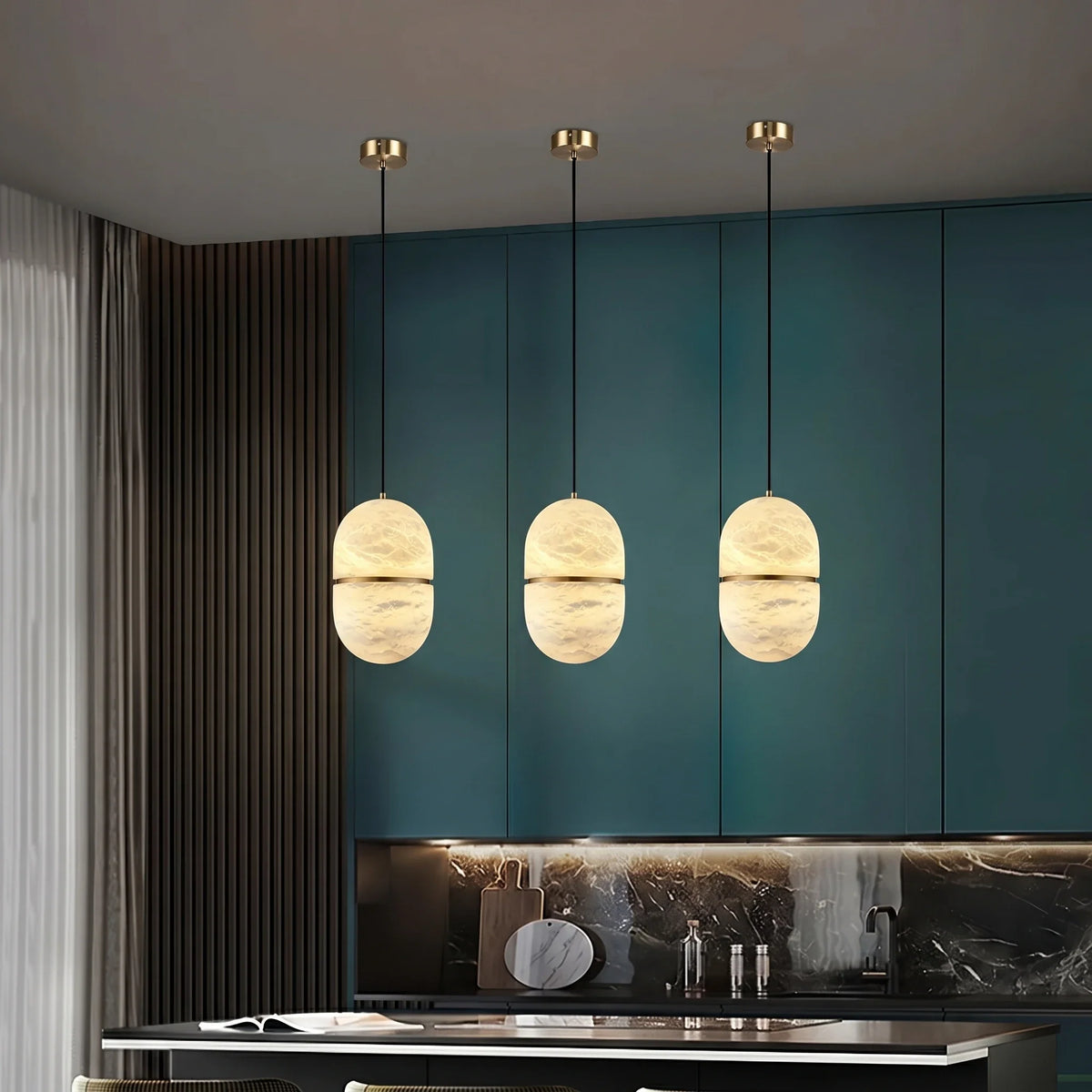 Capsule Pendant Light in alabaster for Kitchen Island by AUVIELIGHT