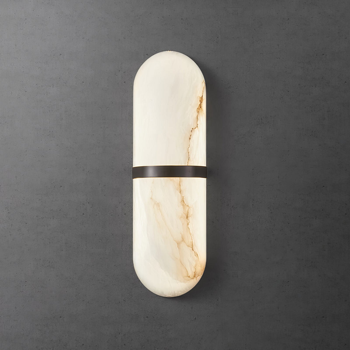 Capsule Wall Sconce in alabaster for Hallway by AUVIELIGHT, ∅ 4.7″ x H 15.7″ / Dia 12cm x H 40cm / Black & White / Warm Light