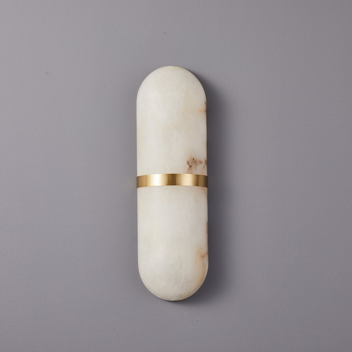 Capsule Wall Sconce in alabaster for Hallway by AUVIELIGHT, ∅ 4.7″ x H 15.7″ / Dia 12cm x H 40cm / Gold & White / Warm Light