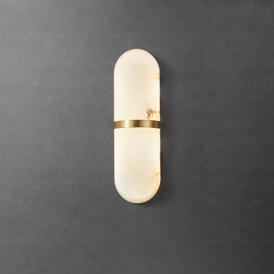 Capsule Wall Sconce in alabaster for Hallway by AUVIELIGHT, ∅ 3.9″ x H 15.7″ / Dia 10cm x H 40cm / Gold & White / Warm Light