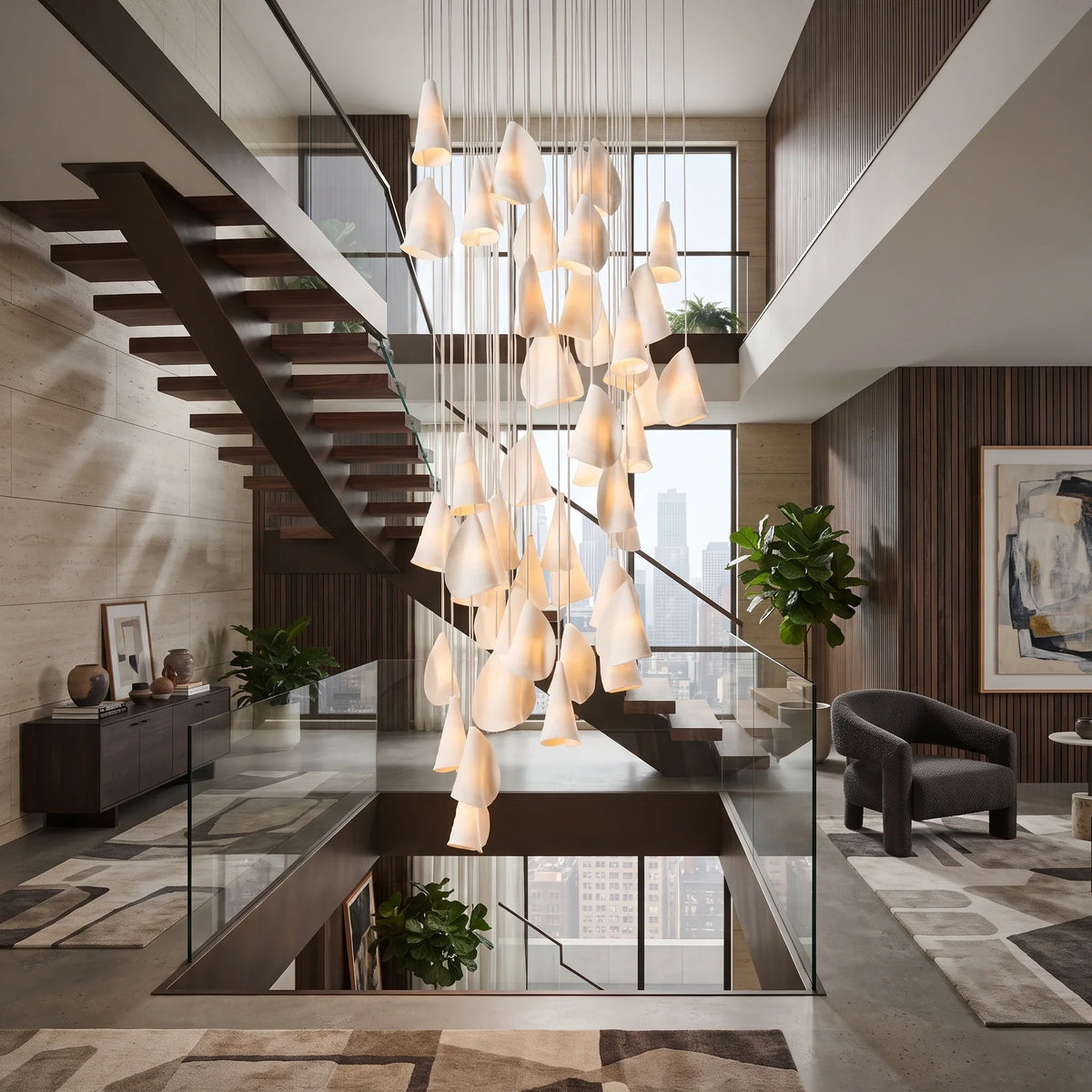 Cascade Petal Chandelier in porcelain for Dining Room by AUVIELIGHT