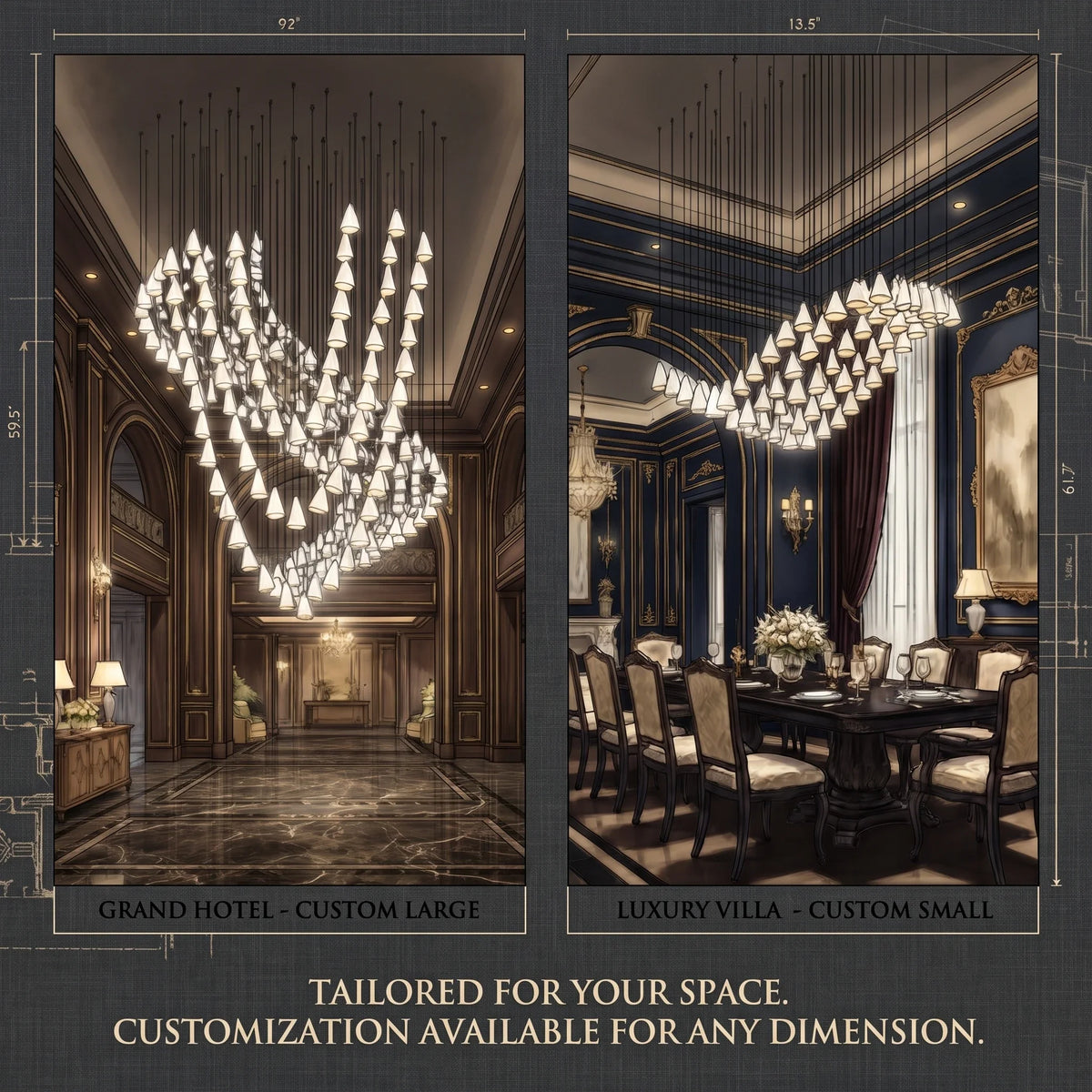 Cascade Petal Chandelier in porcelain for Dining Room by AUVIELIGHT, Support Customized Drawings / White Ceramics