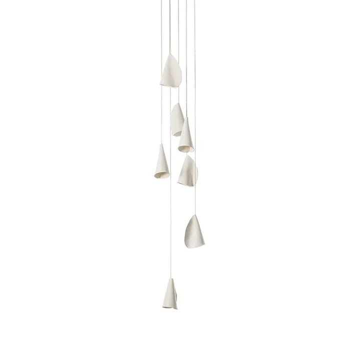 Cascade Petal Chandelier in porcelain for Dining Room by AUVIELIGHT, 7 heads Rouny canopy : D 20cm x H 250cm / ∅ 7.9″ x H 98.4″ / White Ceramics