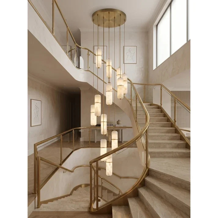Cascading Cylinder Chandelier in alabaster for Dining Room by AUVIELIGHT