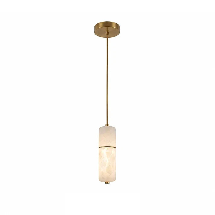 Cascading Cylinder Chandelier in alabaster for Dining Room by AUVIELIGHT, 1 head D 7cm x H 25cm / ∅ 2.8″ x H 9.8″ / Brass & White / Warm Light