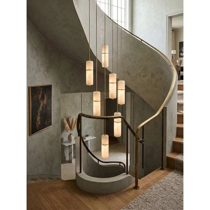 Cascading Cylinder Chandelier in alabaster for Dining Room by AUVIELIGHT