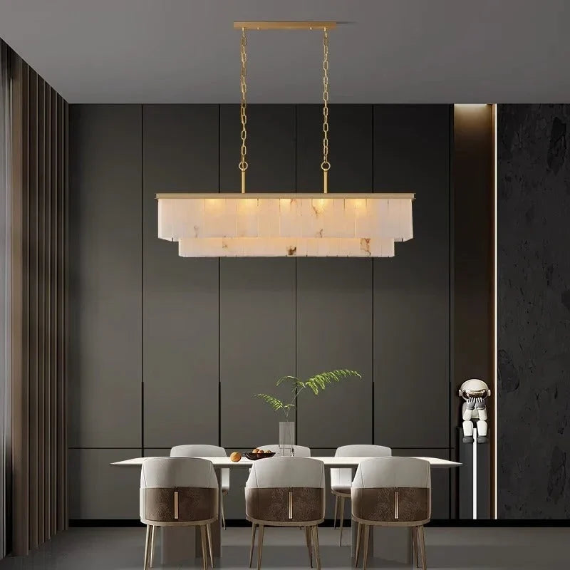 Cascading Linear Chandelier in alabaster for Dining Room by AUVIELIGHT