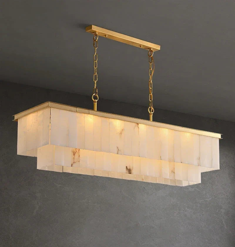 Cascading Linear Chandelier in alabaster for Dining Room by AUVIELIGHT, L 120cm x W 35cm x H 30cm / ∅ 47.2″ x W 13.8″ x H 12″ / Gold and 1 other