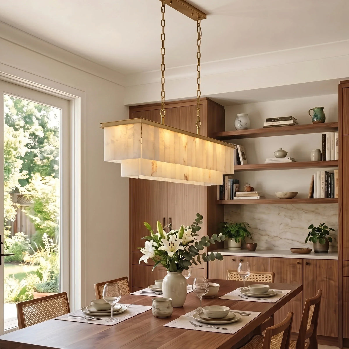 Cascading Linear Chandelier in alabaster for Dining Room by AUVIELIGHT