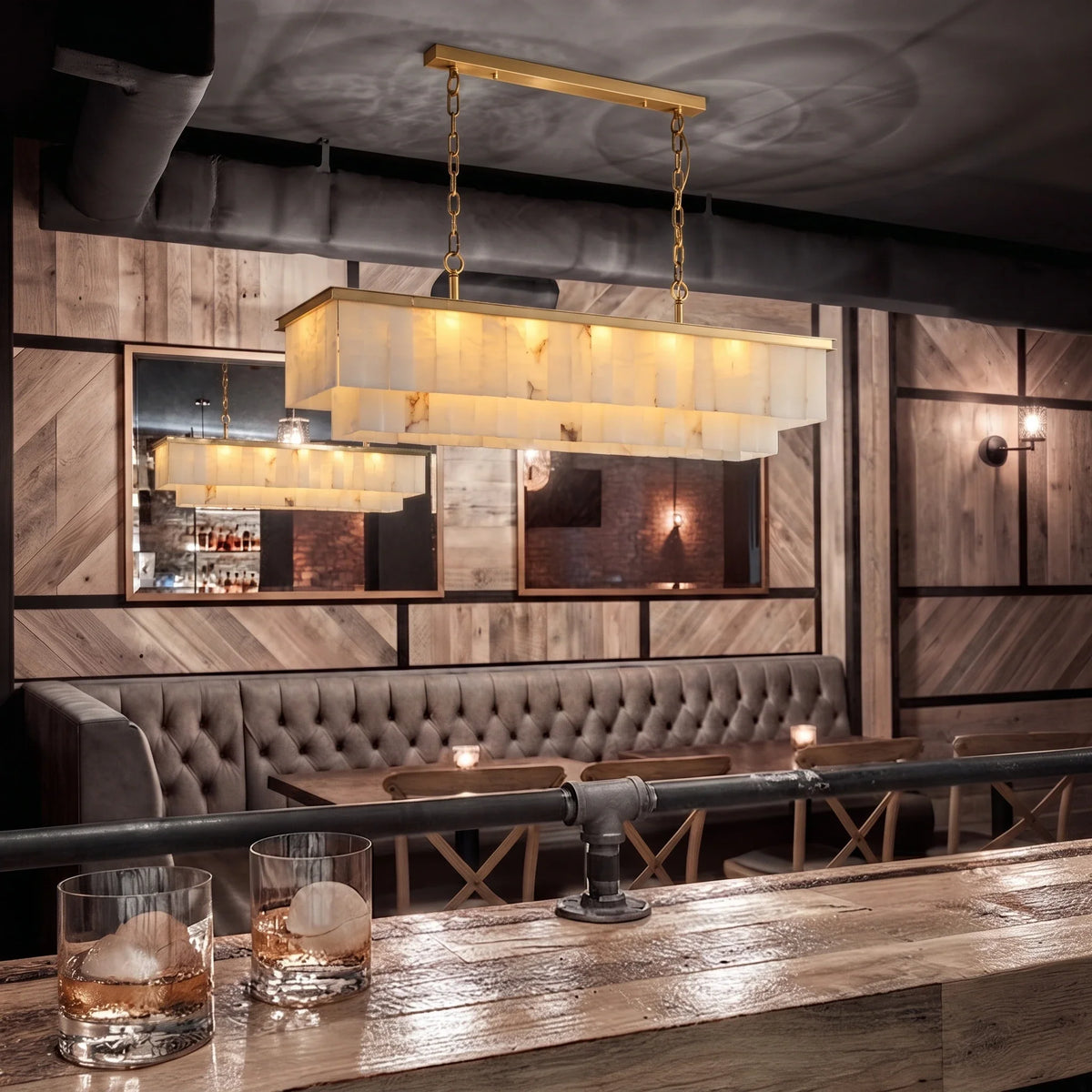 Cascading Linear Chandelier in alabaster for Dining Room by AUVIELIGHT
