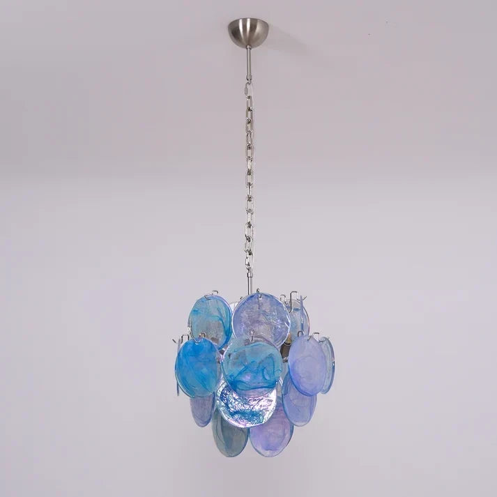 Celestial Disc Pendant Light in blue glass for Kitchen Island by AUVIELIGHT, D 45cm x H 47cm / ∅ 17.7″ x H 18.5″ / Nickel colour & Blue