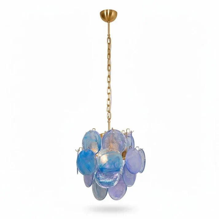 Celestial Disc Pendant Light in blue glass for Kitchen Island by AUVIELIGHT, D 45cm x H 47cm / ∅ 17.7″ x H 18.5″ / Copper & Blue
