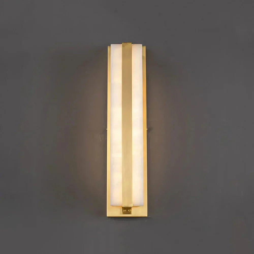 Central Wall Light in alabaster for Hallway by AUVIELIGHT, Dia 10cm x H 45cm / ∅ 3.9″ x H 17.7″ / Gold & White / Warm Light