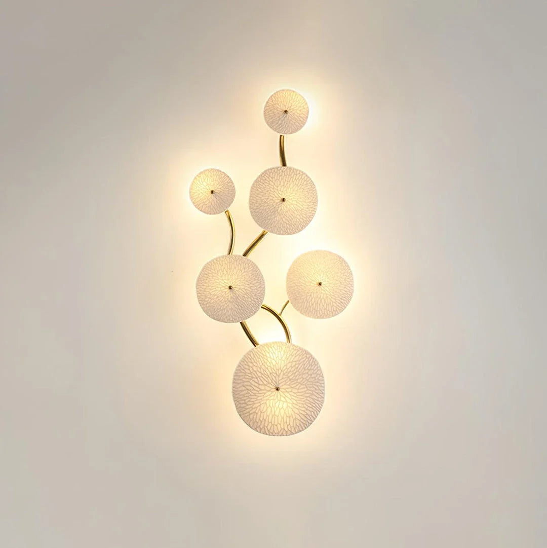 Petal Cluster Wall Sconce in ceramic for Hallway by AUVIELIGHT, 6 heads B L 14.9" x H 29.5"  / L 38cm x H 75cm / Gold & White Ceramic