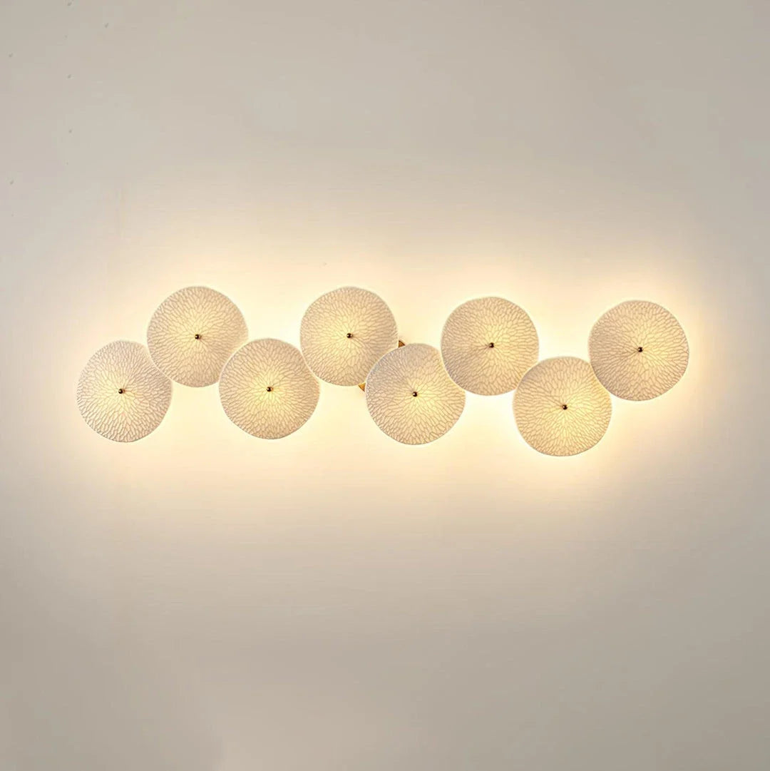 Petal Cluster Wall Sconce in ceramic for Hallway by AUVIELIGHT, 8 heads A L 37.4" x H 11" / L 95cm x H 28cm / Gold & White Ceramic and 1 other