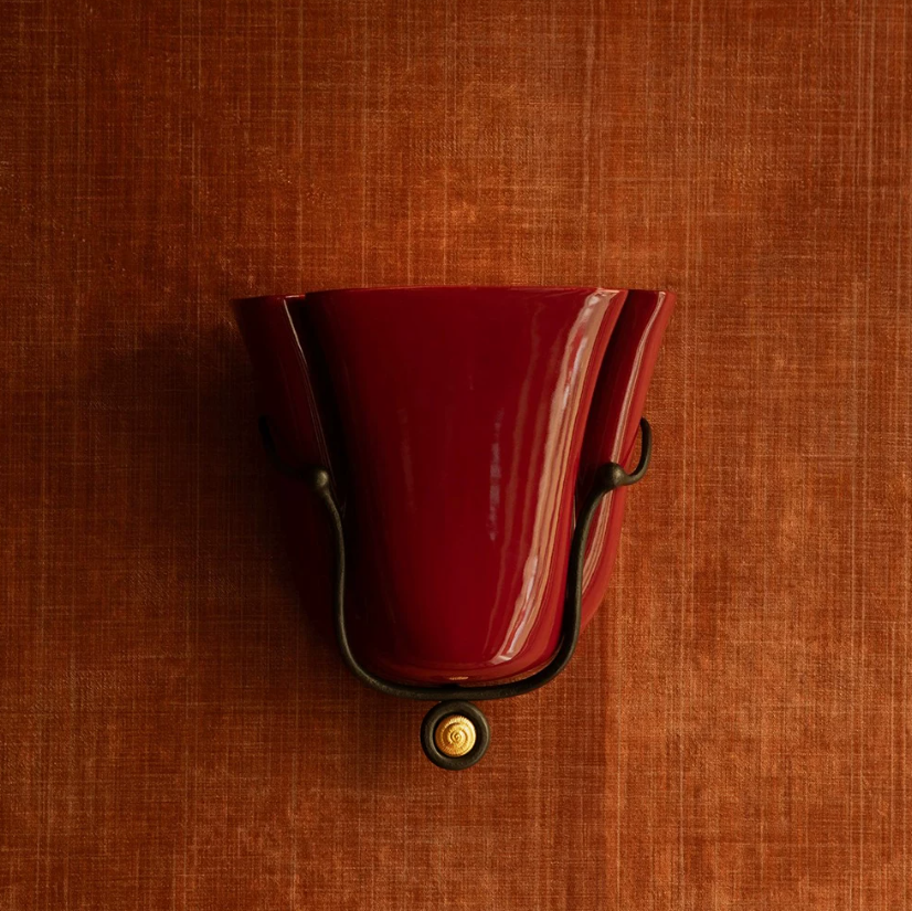 Tulip Wall Sconce in ceramic for Hallway by AUVIELIGHT, Dia 25cm x H 27cm / Dia 9.8x H 10.6" / Wine Red / Warm light