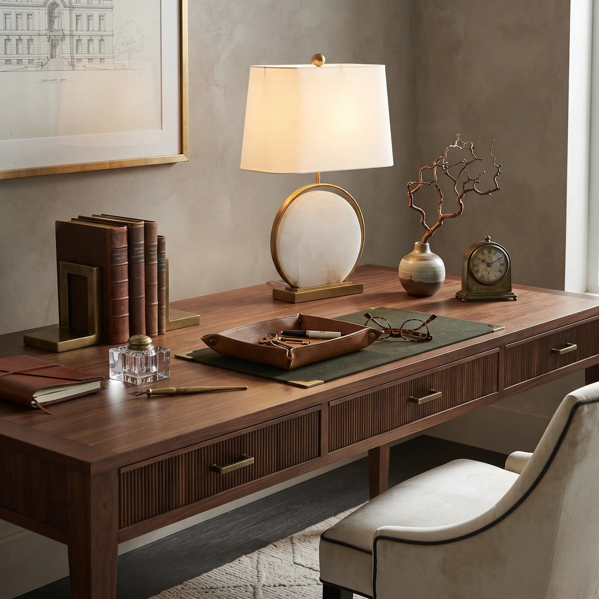 Chloe Table Lamp in alabaster for Living Room by AUVIELIGHT