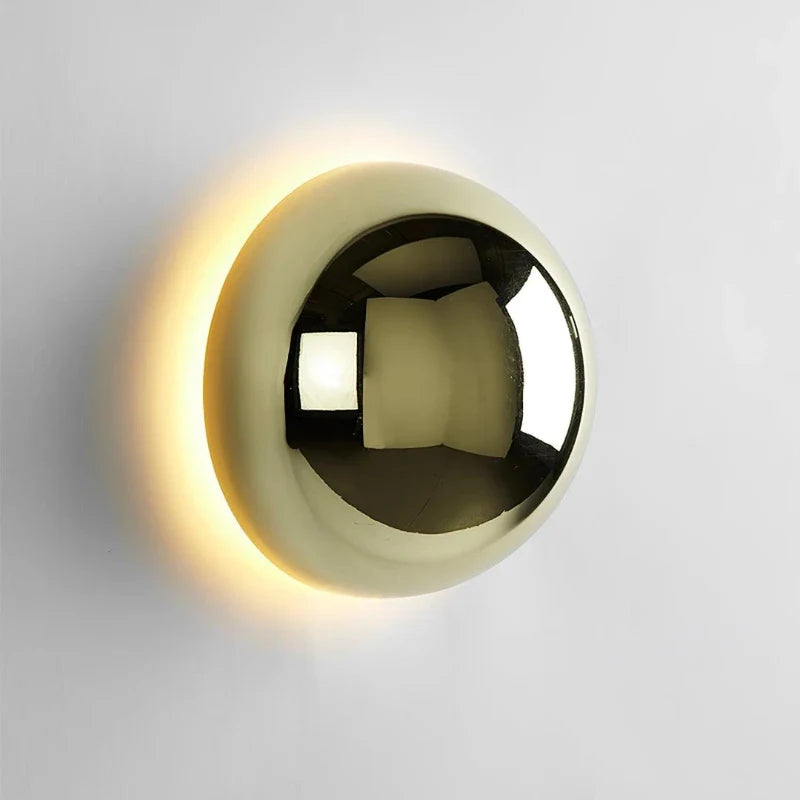 Sphere Wall Sconce in chrome for Hallway by AUVIELIGHT, ∅6.3" x H 3.9" / Dia 16cm x H 10cm / Gold / Warm Light