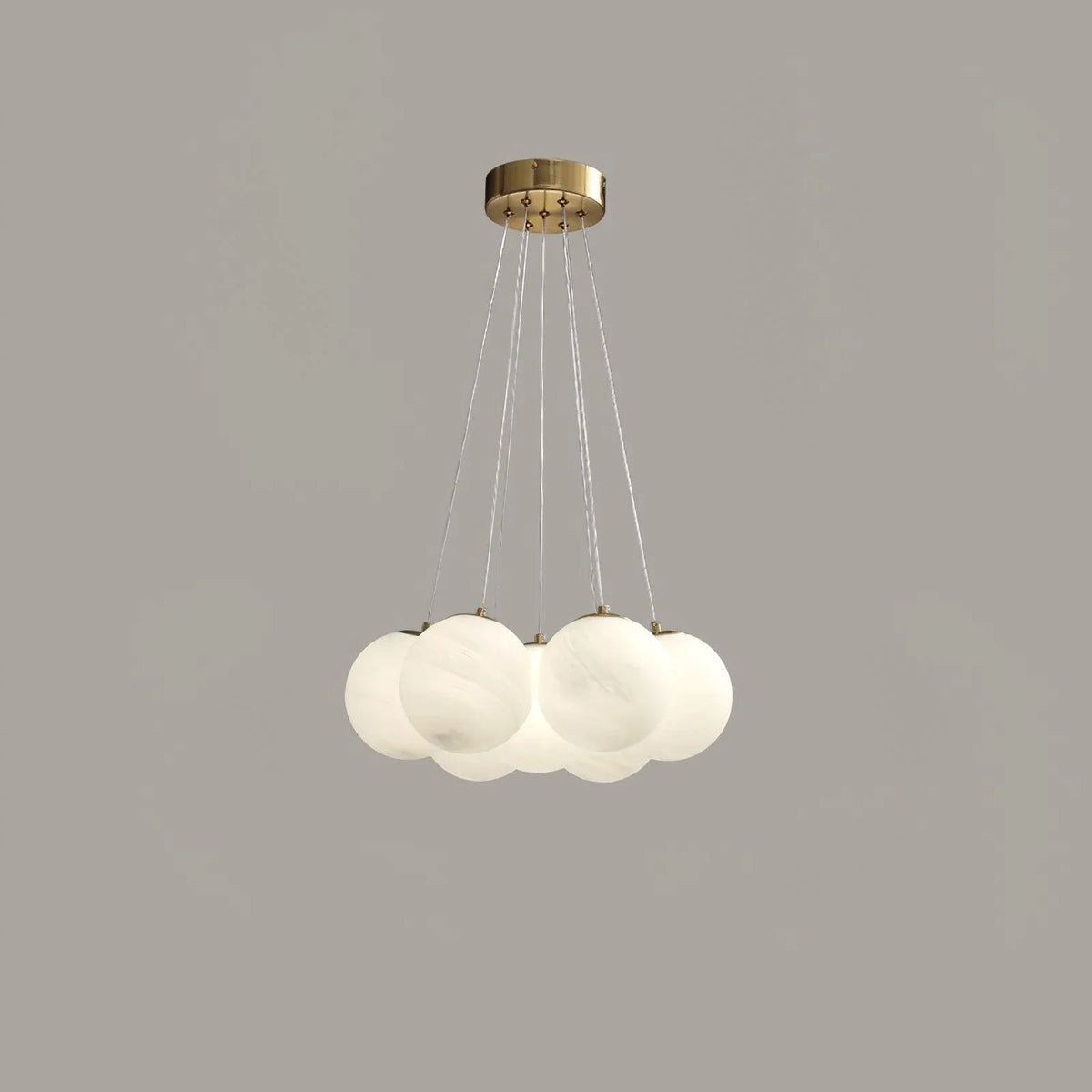 Cluster Globe Chandelier in glass for Dining Room by AUVIELIGHT, 7 heads ∅ 18.1" x H 59" / Dia 45cm x H 150cm / Gold & White