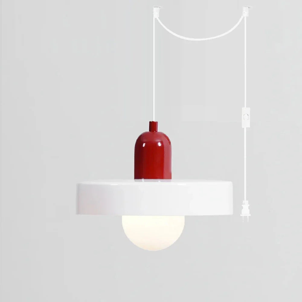Color Blocked Pendant Light for Kitchen Island by AUVIELIGHT, D 25cm x H 22cm / ∅ 9.8″ x H 8.7″ (2 hooks) / White & Red / AU plug and 3 other